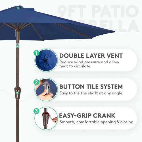 JEAREY 9FT Outdoor Patio Umbrella - Push Button Tilt & Crank | UV Protection, Waterproof - Dark Blue