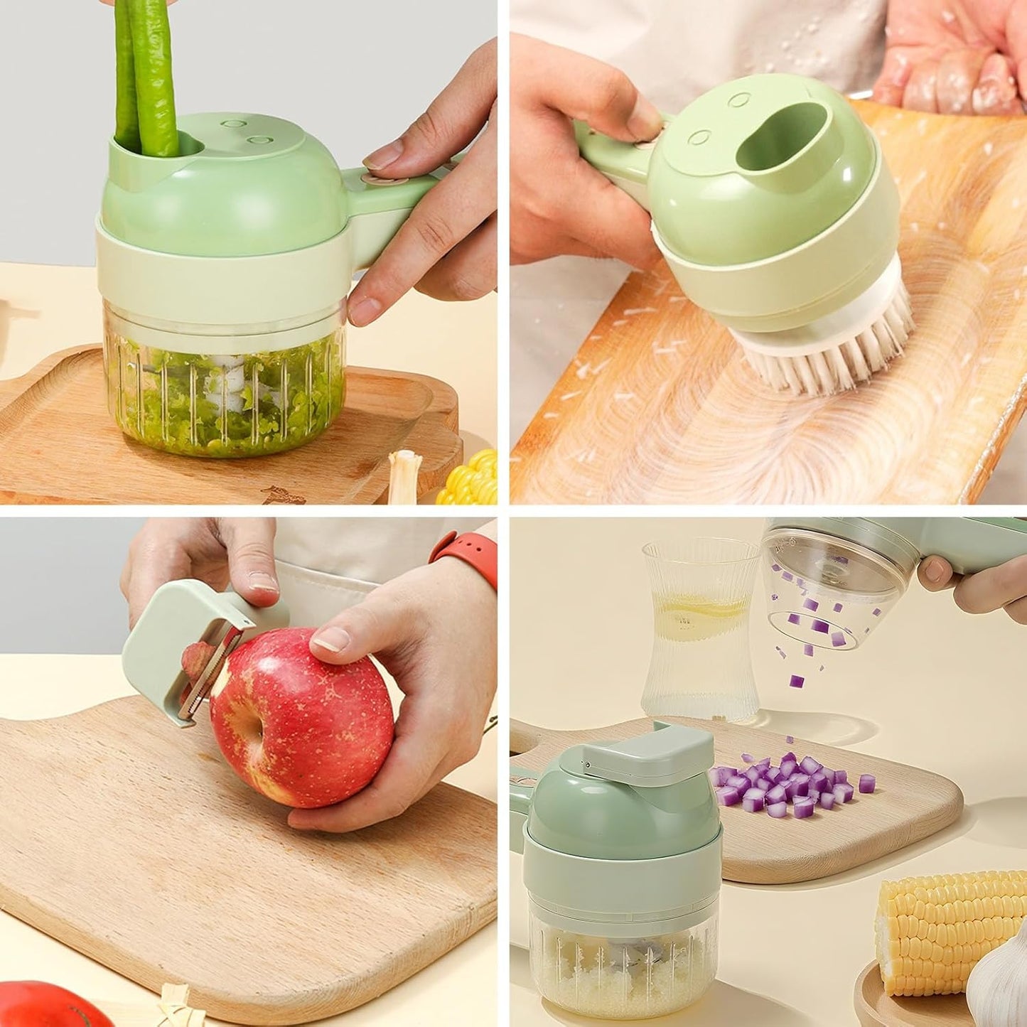 Ninja Food Chopper - 4-in-1 Electric Vegetable Cutter with Mini Fruit Slicer & Garlic Mincer | Handheld Design