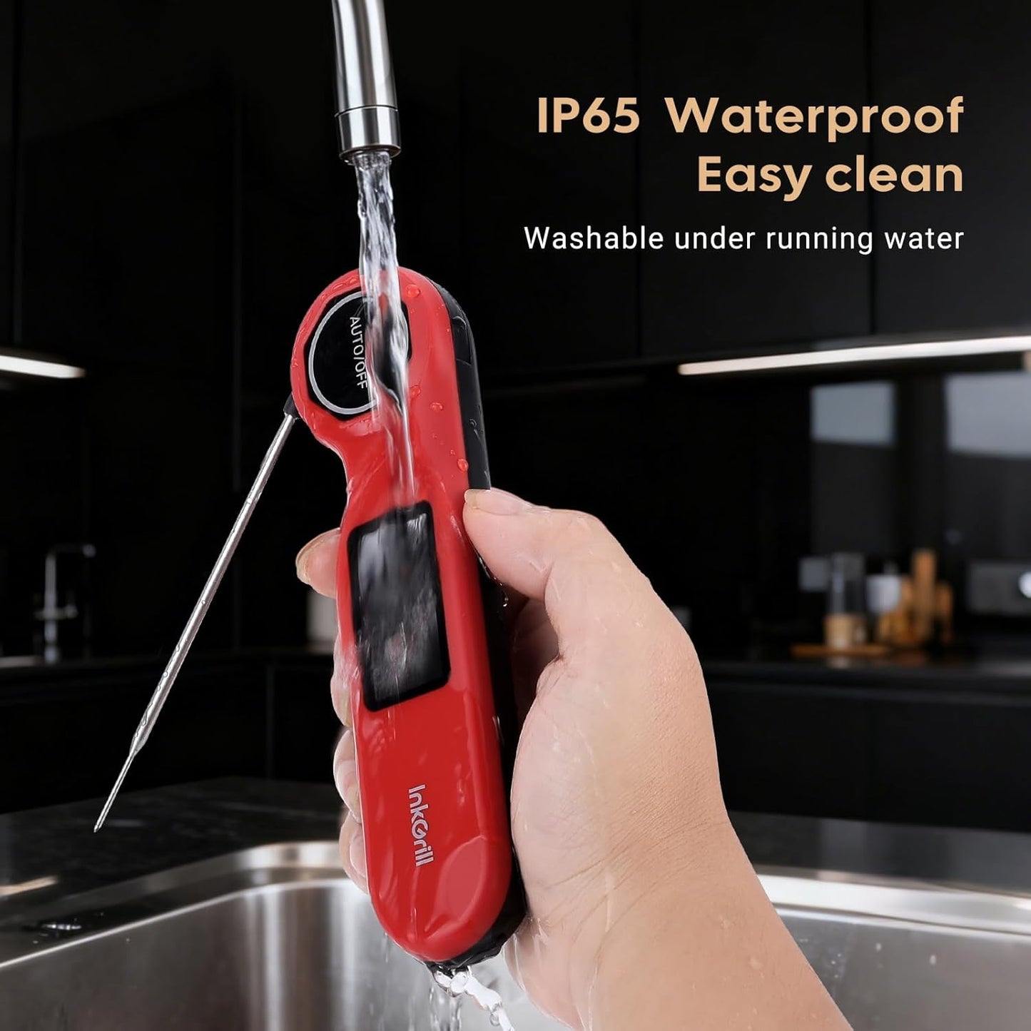 Skiennix Instant Read Meat Thermometer - Rechargeable Digital Cooking Thermometer with Waterproof Design | 1.42" Screen
