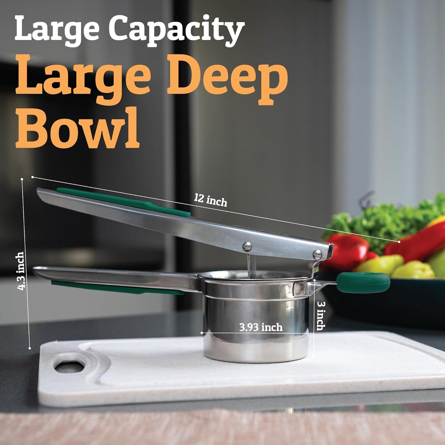 PriorityChef 15oz Potato Ricer - Heavy Duty Stainless Steel Masher for Perfect Mashed Potatoes | Green