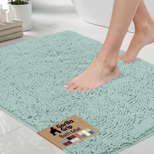 GORILLA GRIP Bath Rug Mat - Thick Soft Chenille Microfiber | Quick-Dry & Washable, 24x17, Seablue