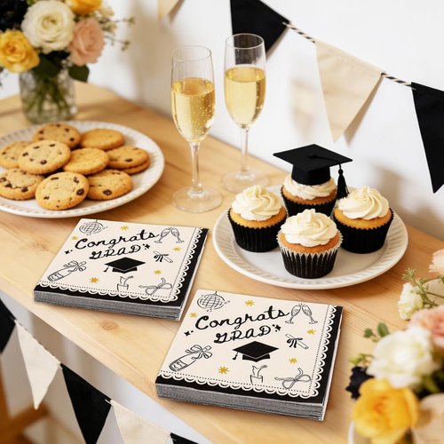 FYSUIMU Graduation Cocktail Napkins - 50 Pcs 3-Ply Disposable Congrats Grad Party Supplies