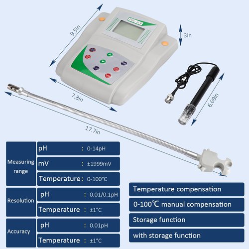 Healthible Lab Benchtop pH Meter - Digital Bench Top pH Meter and Electrode,Laboratory ph Meter for Liquid,0.01 pH Accuracy,with Data Storage Function