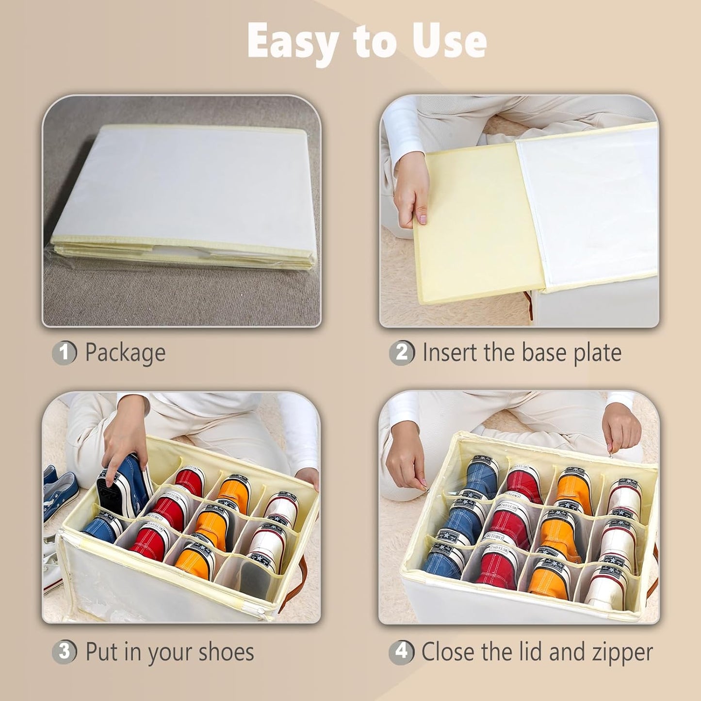 Patinao Shoe Storage Box Organizer - 3 Pack Stackable Clear Lids | 36 Cell Space Saver for Closet