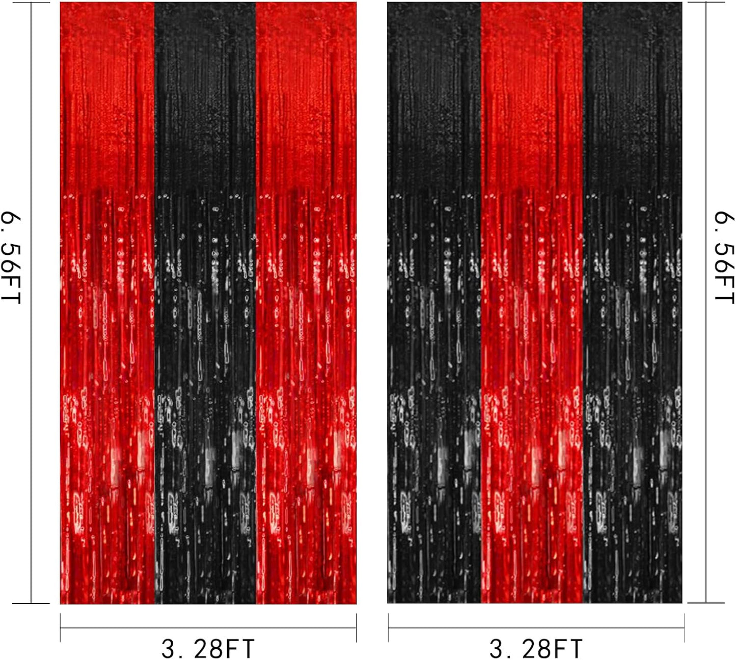 Skiennix 5-Pack Tinsel Curtains - Black & Red Foil Fringe Backdrop for Parties & Events
