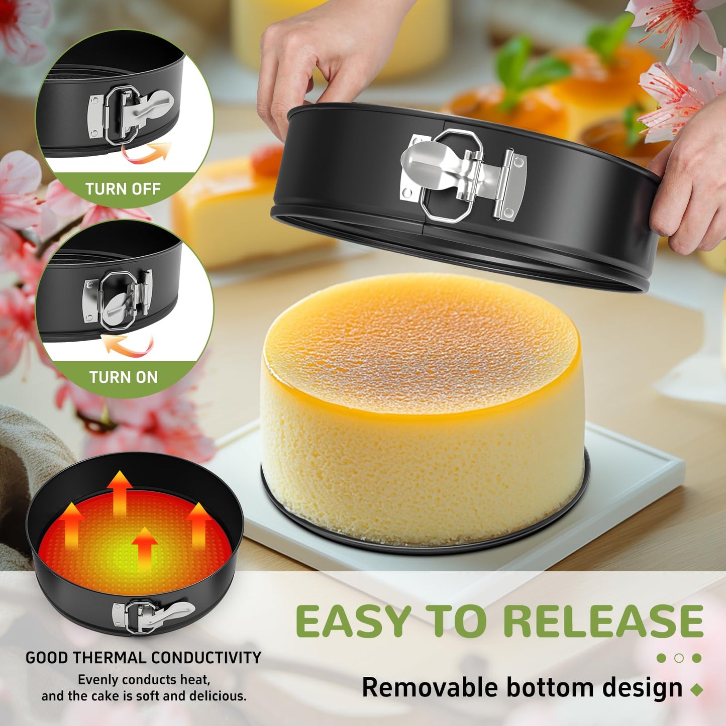 ZeroPone 9 Inch Springform Pan with Removable Bottom, Non-stick Round Spring Form Cake Mold Cheesecake Pan For Baking