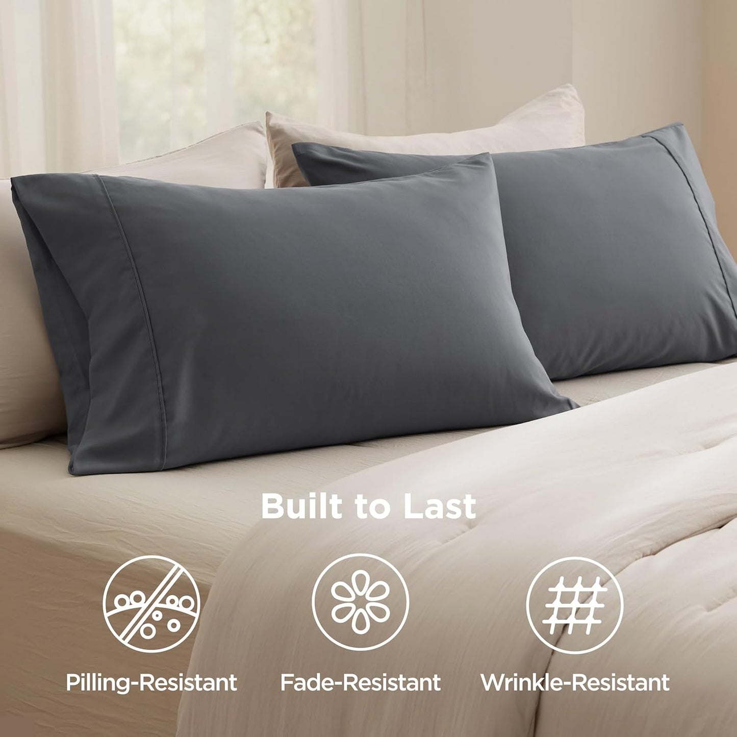 Bedsure Pillow Cases - Super Soft Dark Grey Microfiber Set of 2 | Cooling, Wrinkle & Fade Resistant, 20”x30”