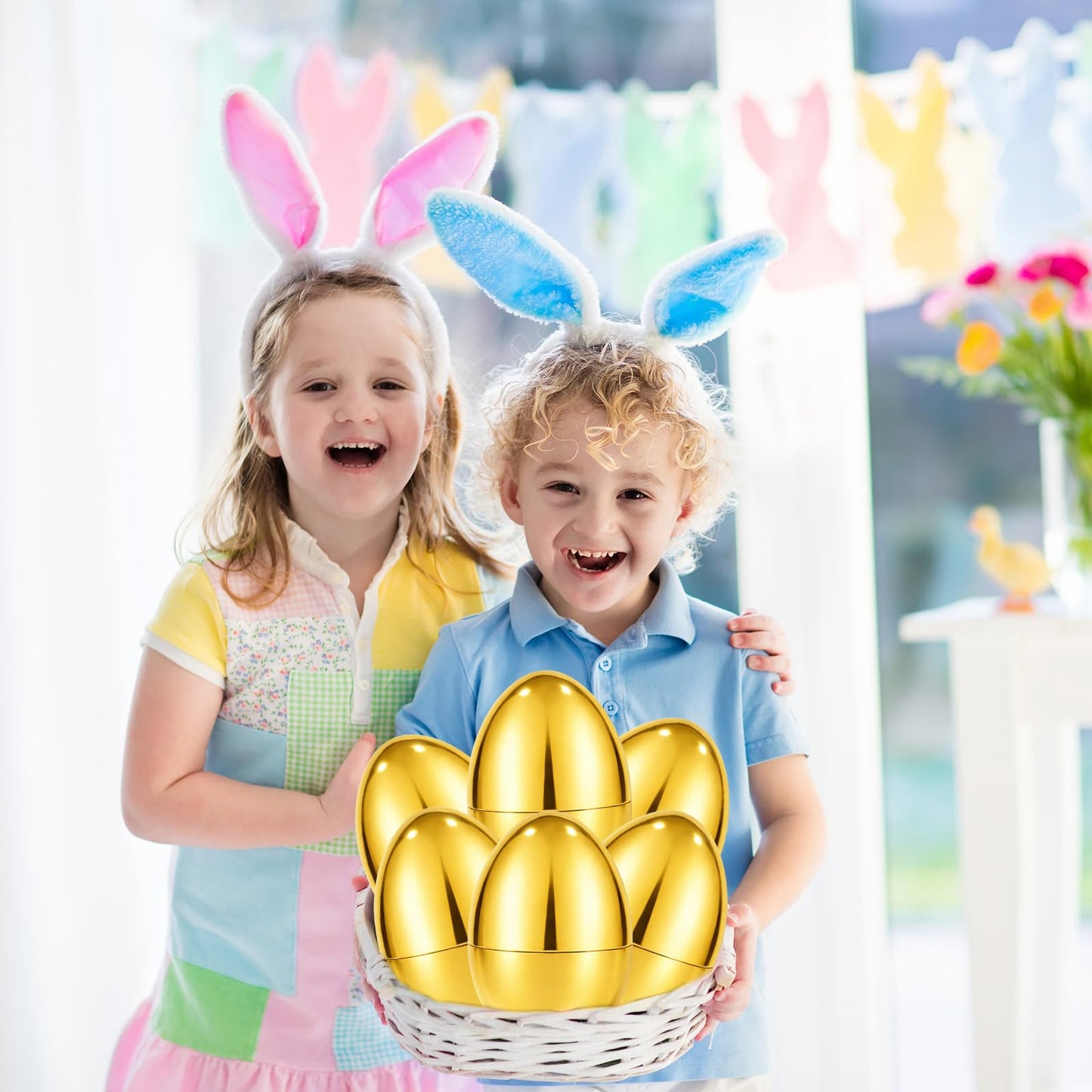 PIONJOY 12 PCS 6" Jumbo Golden Plastic Easter Eggs Fillable , Giant Empty Easter Eggs Fillable Bright Gold Metallic Egg for Kids Boys Girls Classroom Prizes Easter Basket Stuffers Party Favors