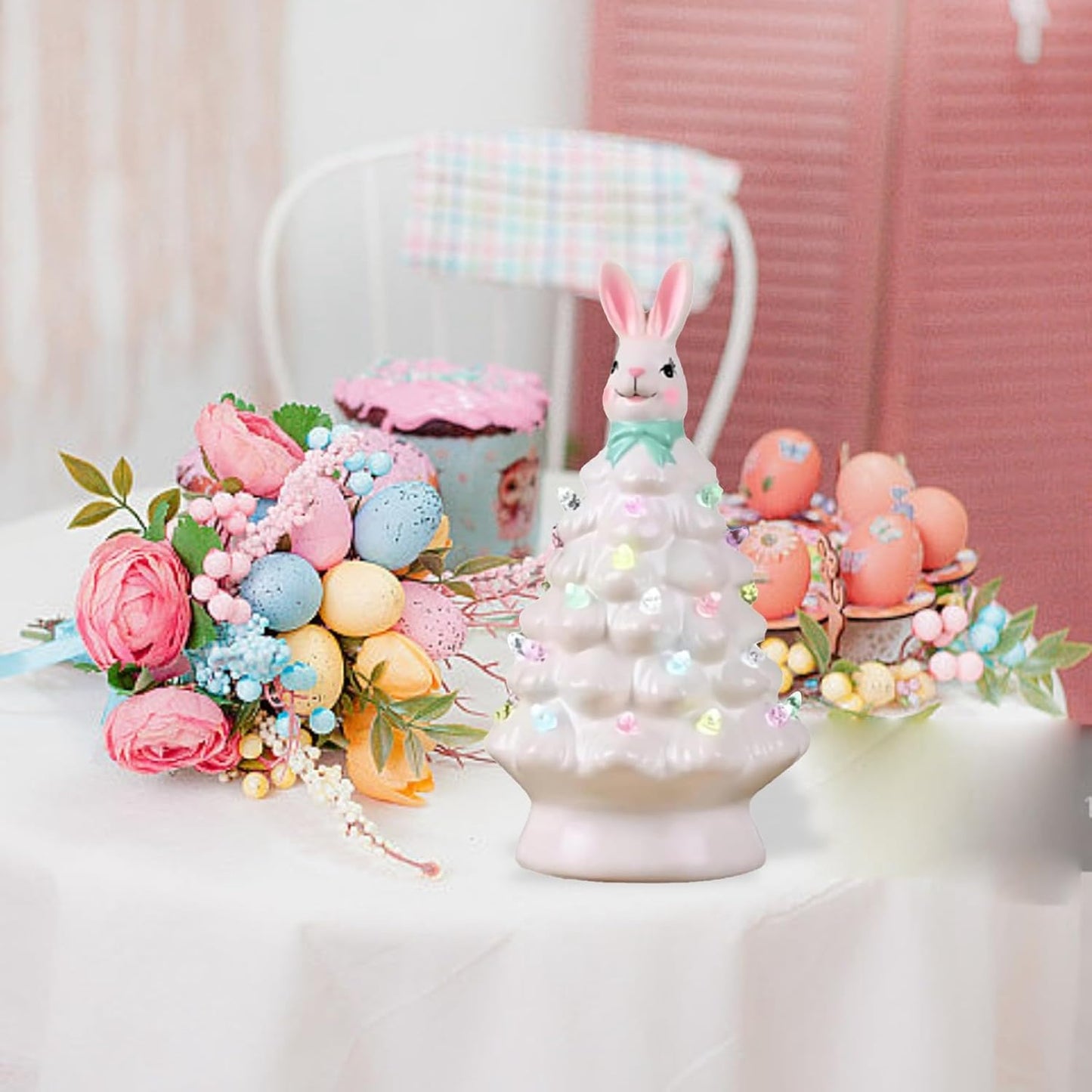 Skiennix Bunny Lamp - Glowing Ceramic Tree with Colorful Light | Easter Night Light Decor