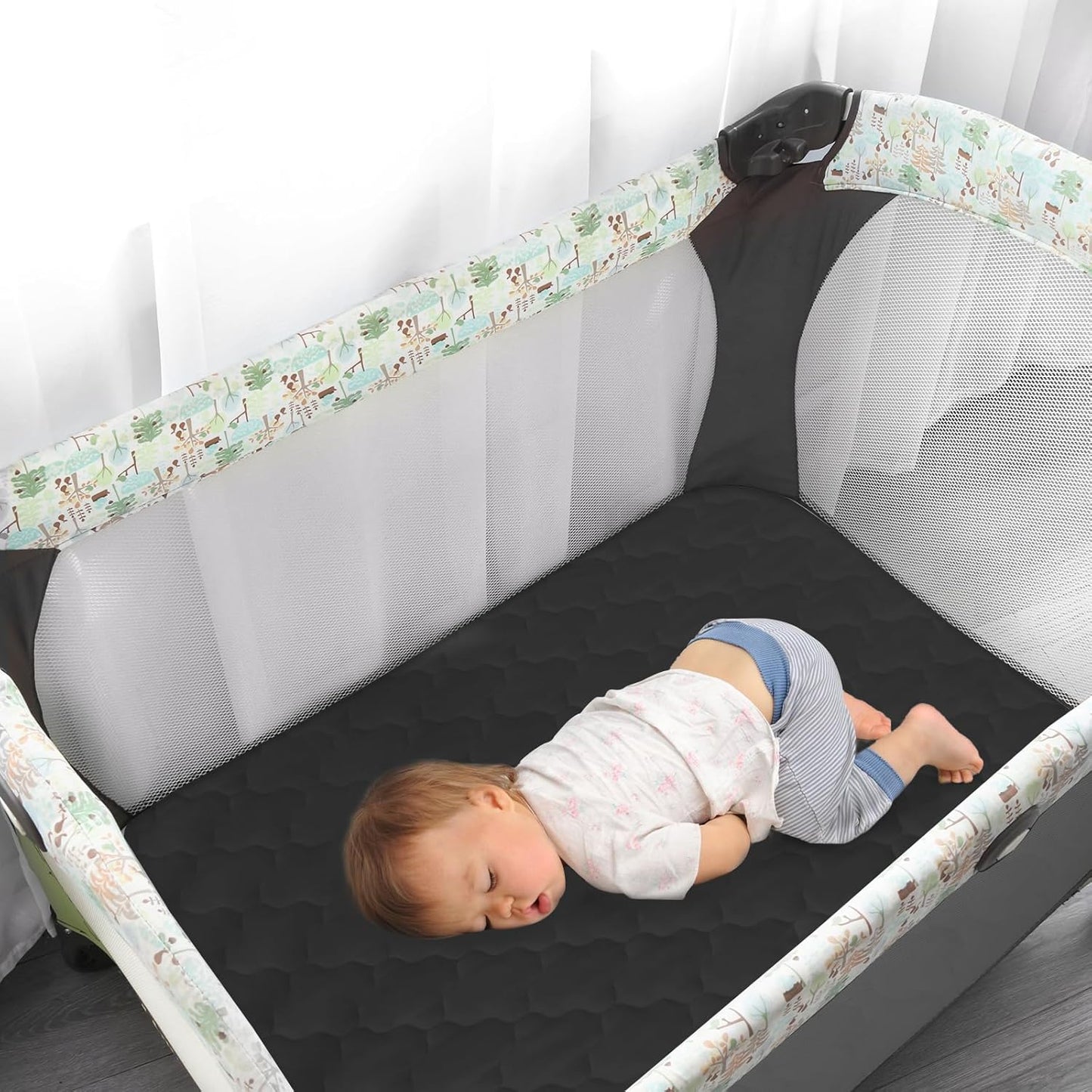 Skiennix Pack and Play Mattress Pad - Waterproof Quilted Fitted Sheets | 39" x 27" - Black