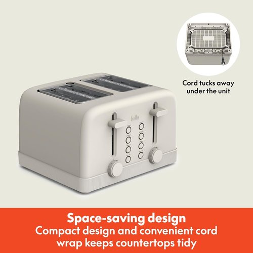 Bella 4-Slice Toaster - 6 Shade Settings, Reheat & Cancel Functions, Removable Crumb Tray, 900 Watts | Oatmilk Color