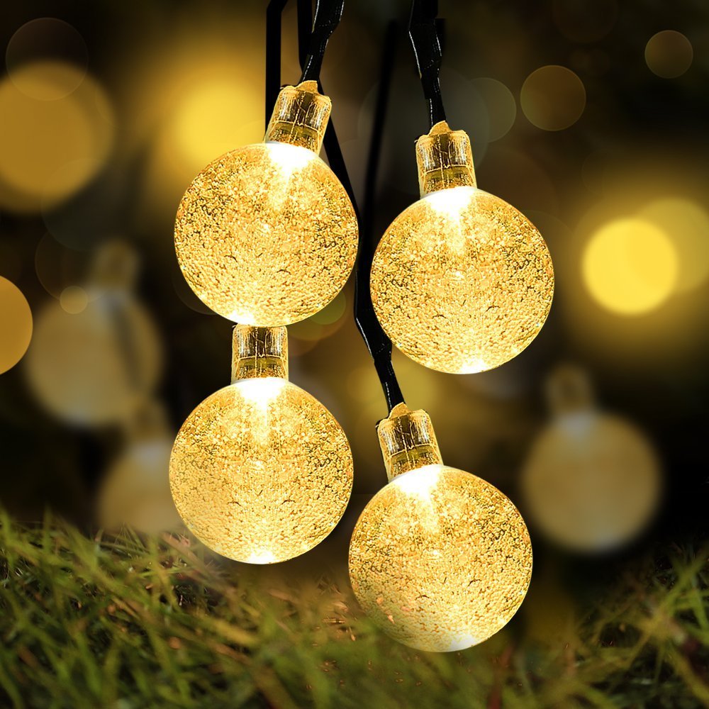 LOENDE Battery Operated Globe String Lights, Crystal Globe String Lights 16ft 30 LED 8 Modes Waterproof String Lights with Timer for Backyard Garden Balcony Pergola Wedding Party Decor(Warm White)