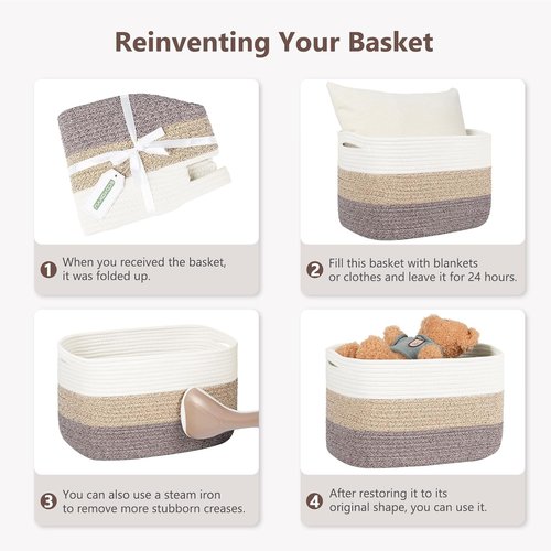 ECDYQXVU Cotton Rope Basket - Woven Storage Baskets with Handles for Shelves | 15x10x9 Inch, White & Brown (2 Pack)
