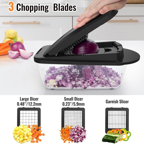 12 Blade Vegetable Chopper Mandoline Slicer - All-in-One Kitchen Gadget with Container | Black