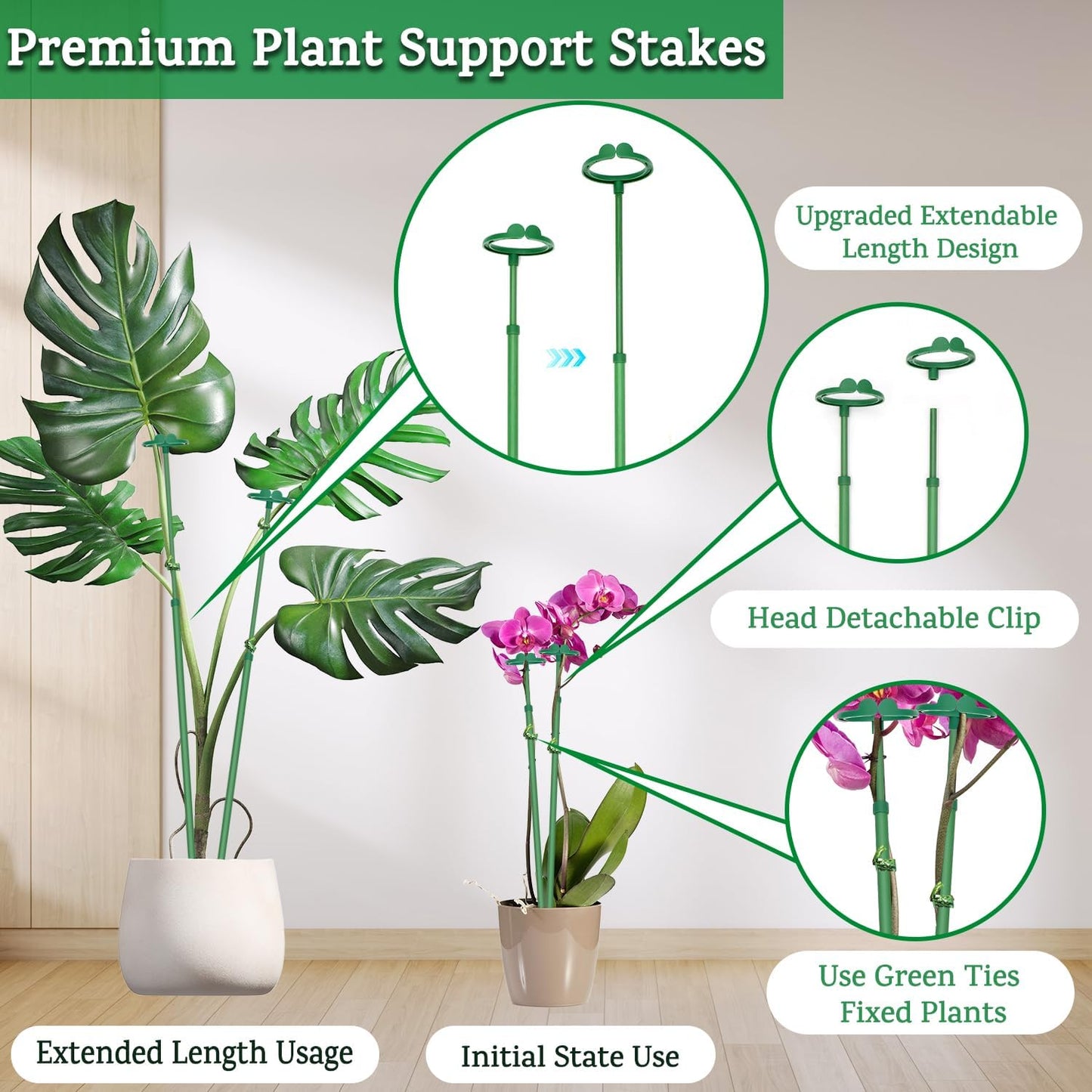 Skiennix Extendable Plant Stakes - Adjustable 17.5" to 30.1" Support for Orchids & Vines | 7-Pack