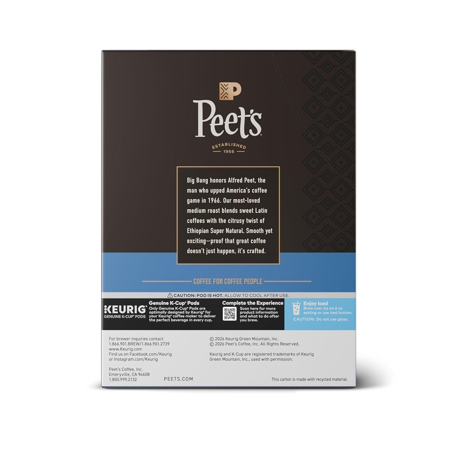 Peet's Coffee Medium Roast K-Cup Pods - 100% Arabica Big Bang Flavor | 88 Count (4 Boxes of 22 Pods)