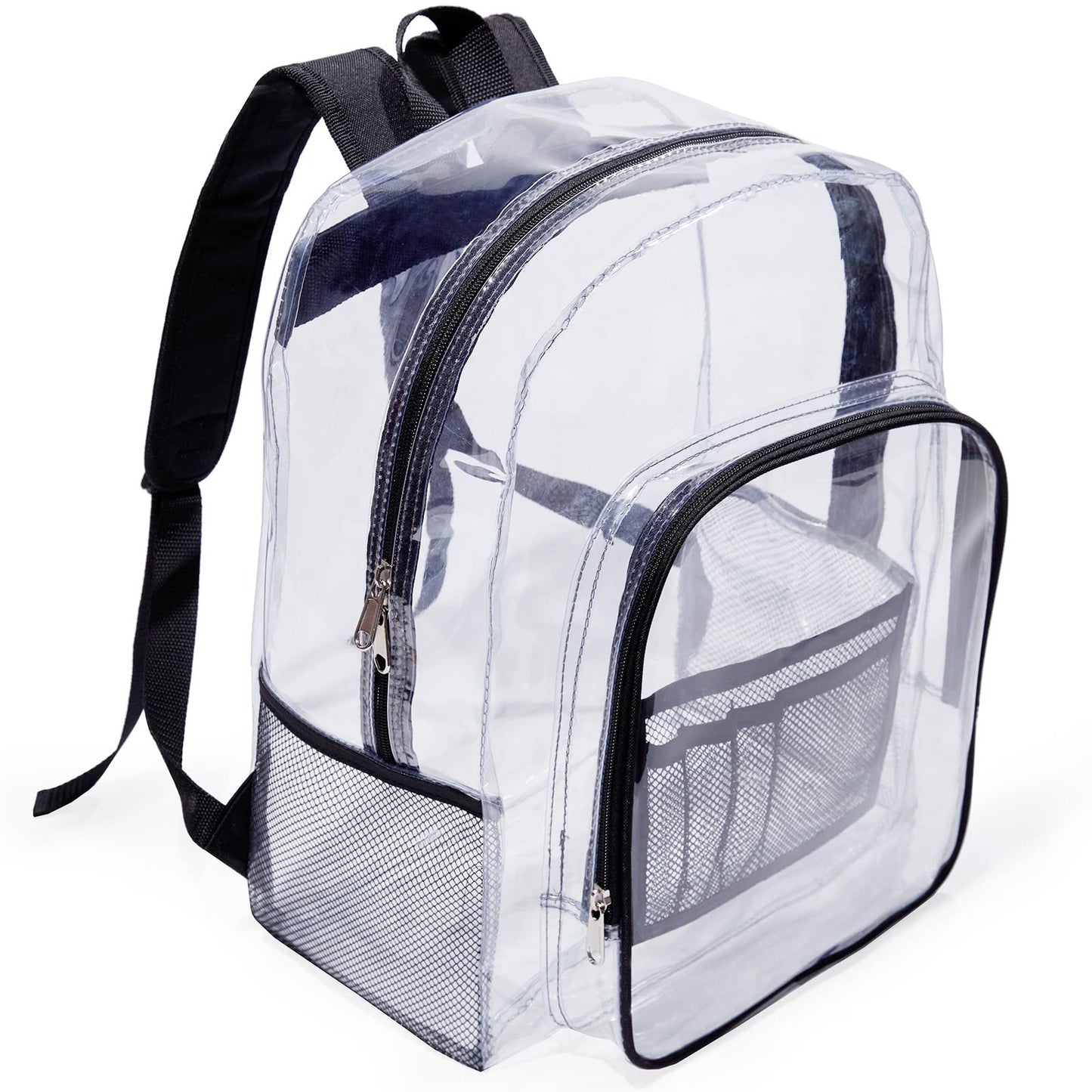 Jusdot Clear Backpack, Transparent Backpack Heavy Duty PVC See Through Backpacks Clear Bag for School, Workplace, Black