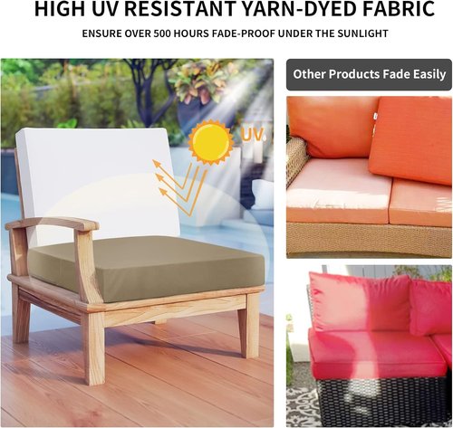 Easy-Going Waterproof Patio Cushion Covers - 24x24x4 Inch Non-Slip Replacement Slipcovers | 4 Pack in Camel