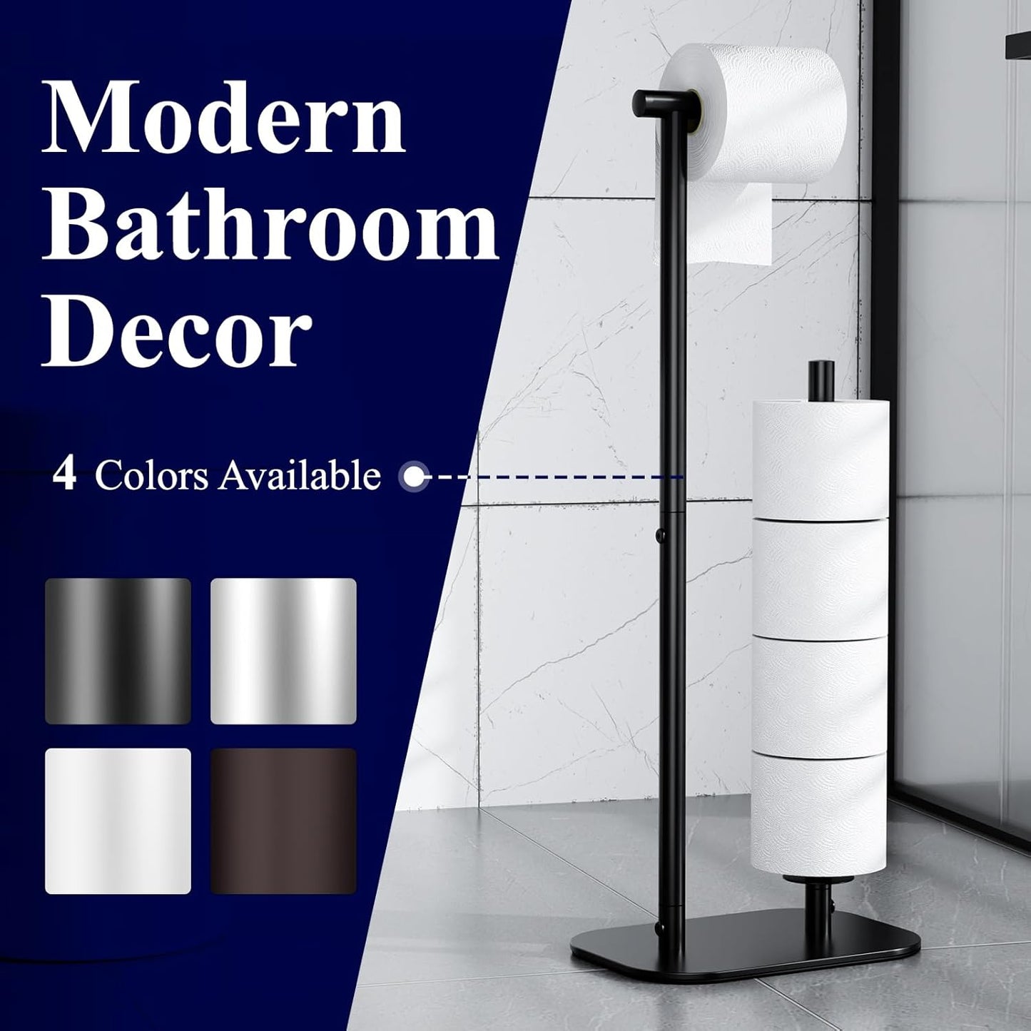 Kitsure Toilet Paper Holder - Large Capacity Free Standing Design for 4 Rolls, Rustproof & Non-Slip, Black