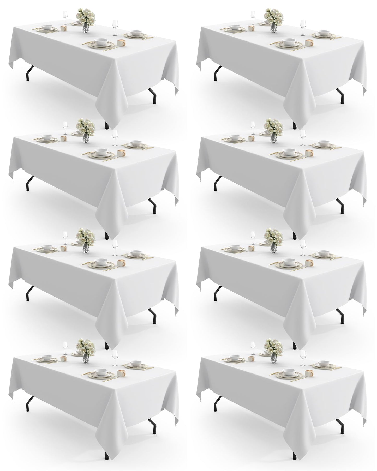 Pureegg Rectangle Table Cloth 60" x 84" – 8 Packs, Durable Polyester Tablecloth Offers Reusable & Washable Protection, Ideal for Outdoor Party, Picnic, Wedding, Banquet and Birthday, White