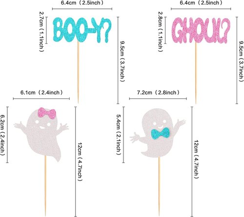 Ercadio Halloween Cupcake Toppers - 24 Pack Glitter Ghost Picks for Baby Showers & Gender Reveals