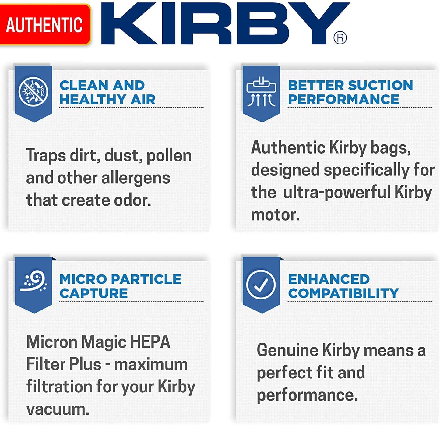 Kirby 204811 Filter Bag Six Pack Micron Magic HEPA (6 Bags Plus 2 Belts)