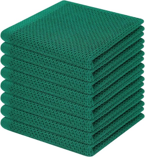 Homaxy 100% Cotton Dish Cloths - Ultra Soft, Absorbent & Quick Drying | 12x12 Inches, 8-Pack, Dark Green