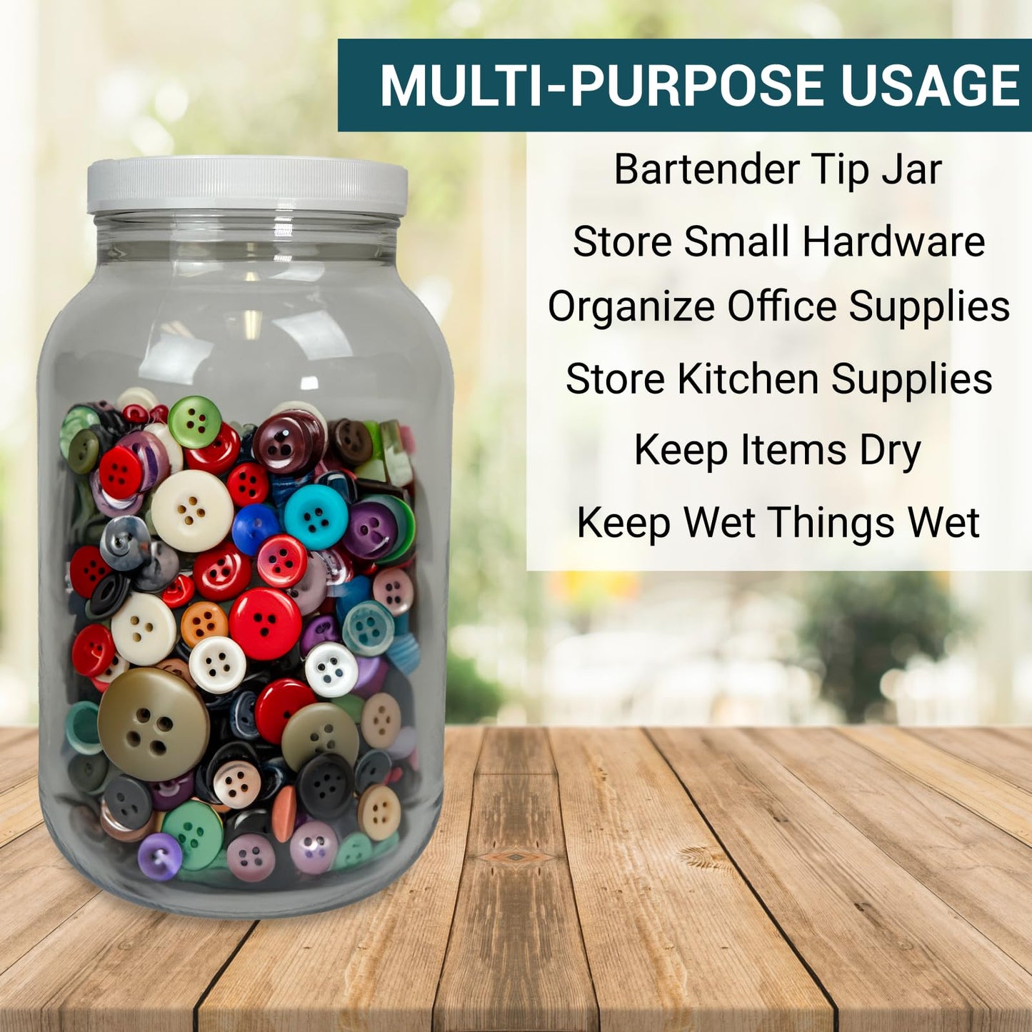 1 Gallon Large Plastic Jar with Lid (1 Pack) - Food Safe & Air Tight - Clear Storage Gallon Container with Lid - Wide Mouth Food Storage Containers - Large Candy Jar for Kitchen & Pantry Organization