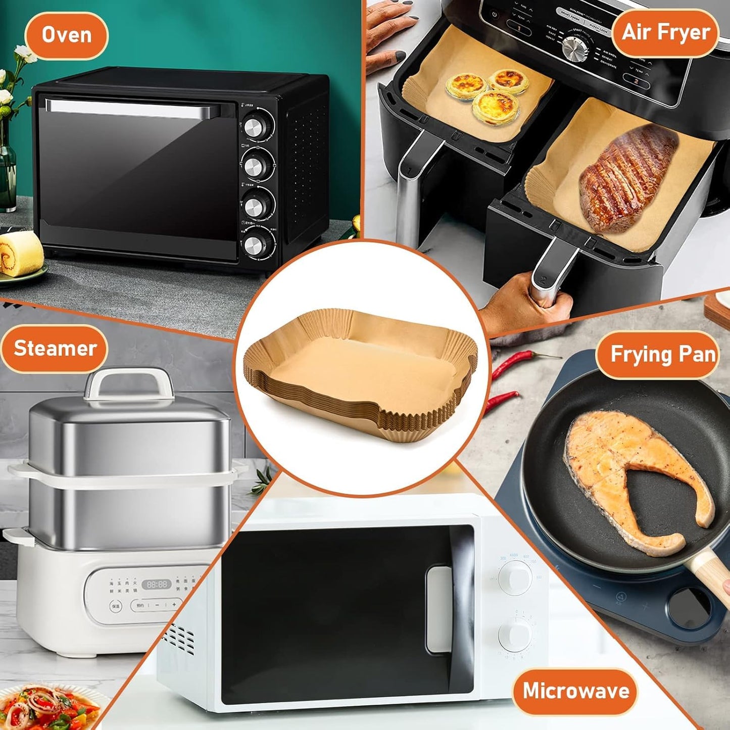 KDSOM Air Fryer Liners Disposable for Ninja Air Fryer, 100 Pcs Non-Stick Parchment Paper - Oil-proof (22x14.5cm), Brown