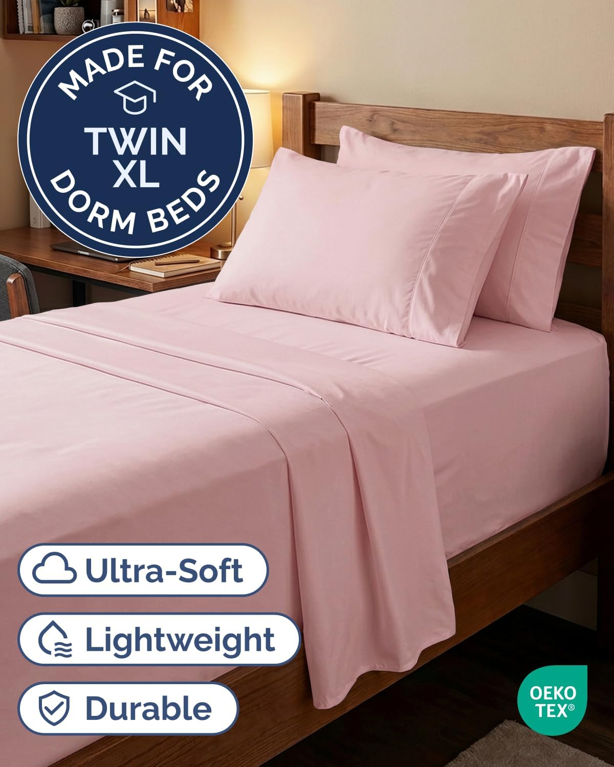Skiennix Extra Deep Twin XL Sheet Set | 4-Piece Breathable Cooling Bedding - Soft, Wrinkle-Free Baby Pink