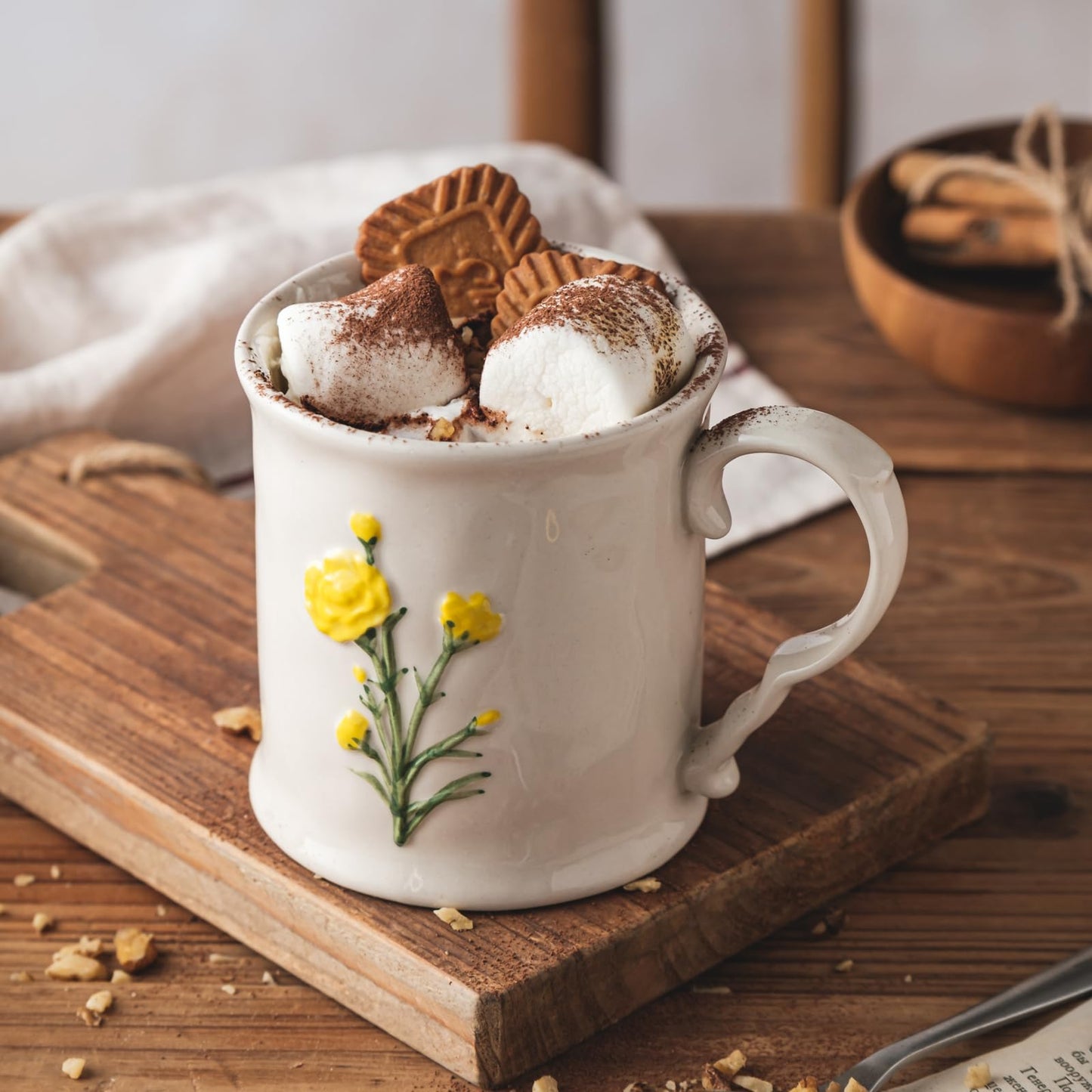 DELIGHTS GALORE Ceramic coffee Mugs, Set of 1 Yellow Flower - 16oz, Hand-Painted, Microwave heating and dishwasher cleaning available, Ideal for Daily Brews