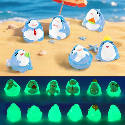 Exasinine Luminous Mini Shark Figurines - 6Pcs Glow-in-the-Dark Resin for Aquarium Decor & DIY Crafts