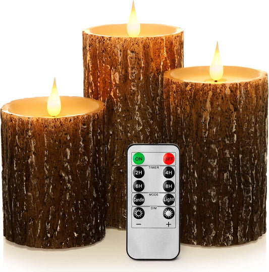 Flameless LED Drip-Less Wax Pillar Candles Set of 3 - Realistic Flickering Motion, Burgundy with Remote & 24-Hour Timer