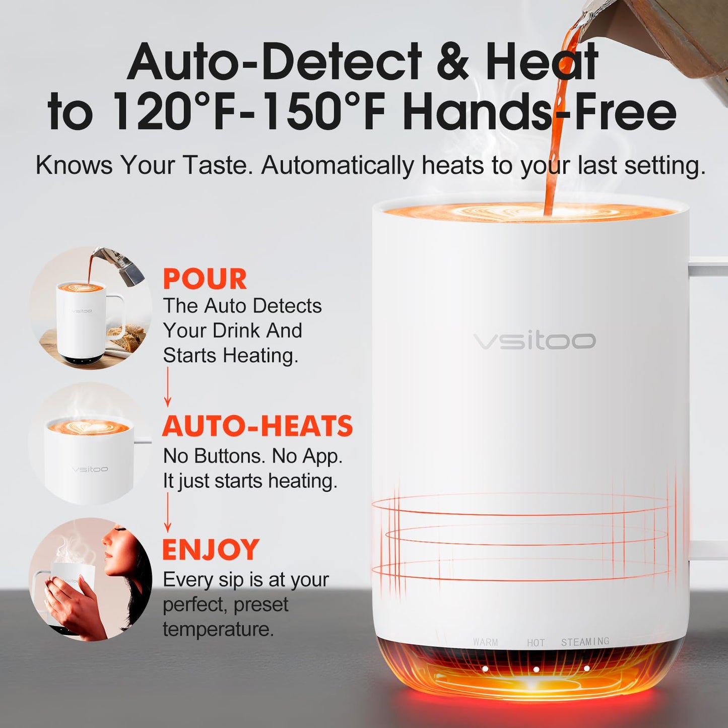 VSITOO S3 Ultra 20oz Smart Self Heating Coffee Mug,Heated Coffee Mug With Auto-Sensing AI Heats Drinks To 120-150°F Hands-Free.Perfect for Home/Office,Ideal Gift fo Men/Women，White