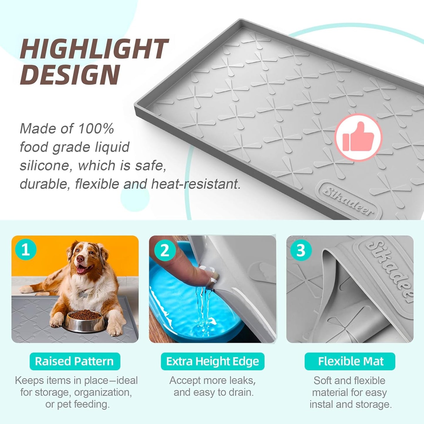 SIKADEER Waterproof Under Sink Mat - 34" x 22" Silicone Kitchen Drawer & Cabinet Liner