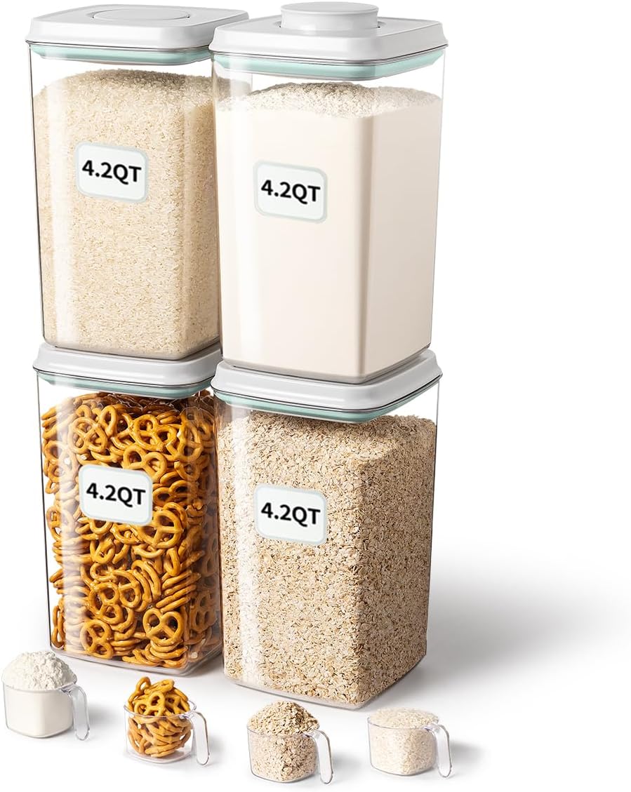 Ankou Airtight Food Storage Container - 4L BPA-Free Cereal, Rice, Flour & Snack Organizer | Stackable Design with Pop Lid & 130ml Scoop