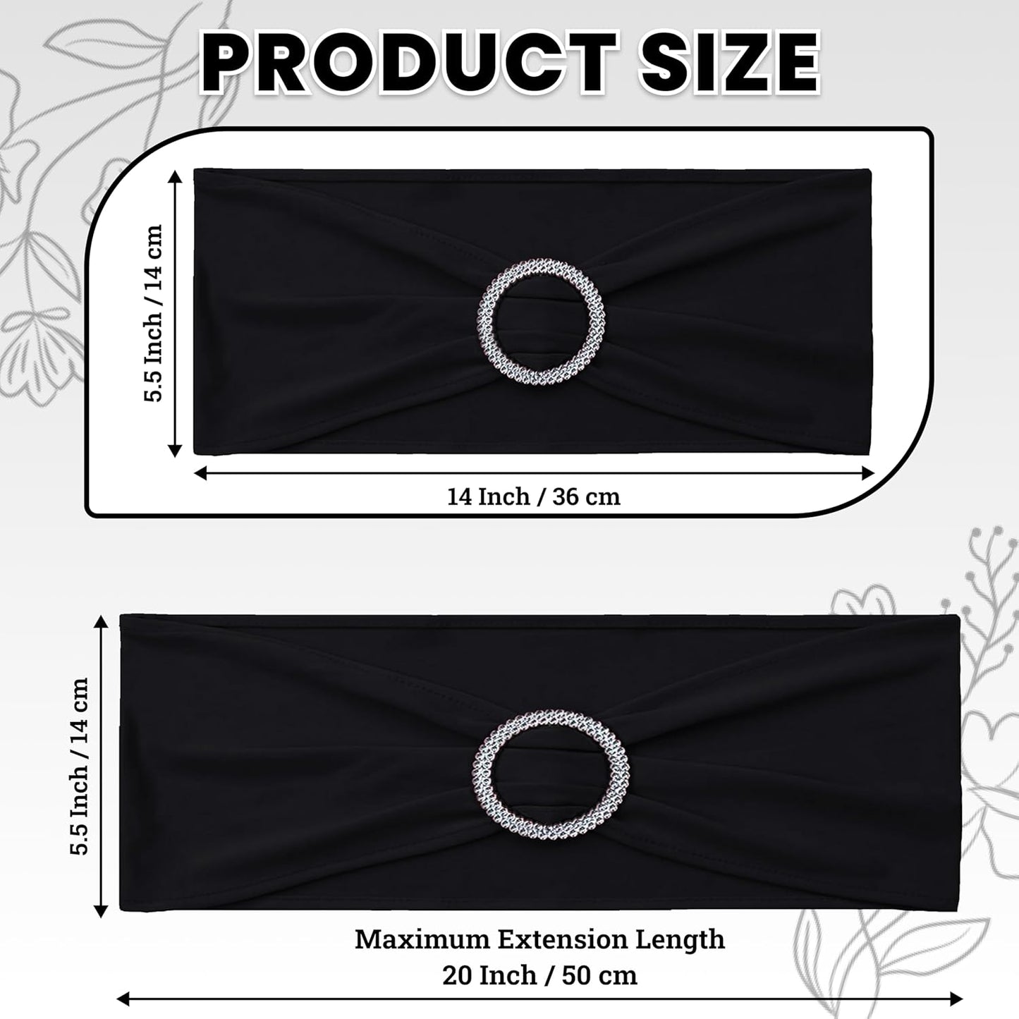MDS Spandex Chair Sashes - Pack of 150 Elastic Stretch Bows with Buckle Slider for Wedding Decor | Black