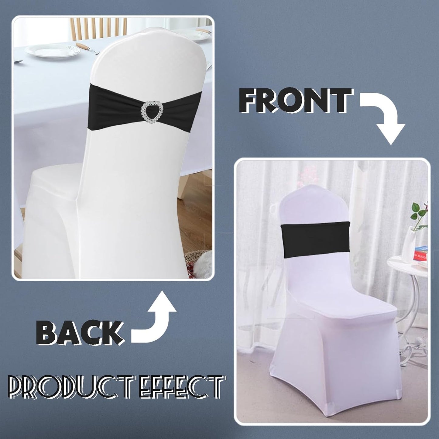 Skiennix 100PCS Black Spandex Chair Sashes - Universal Elastic Covers with Buckle Slider for Events