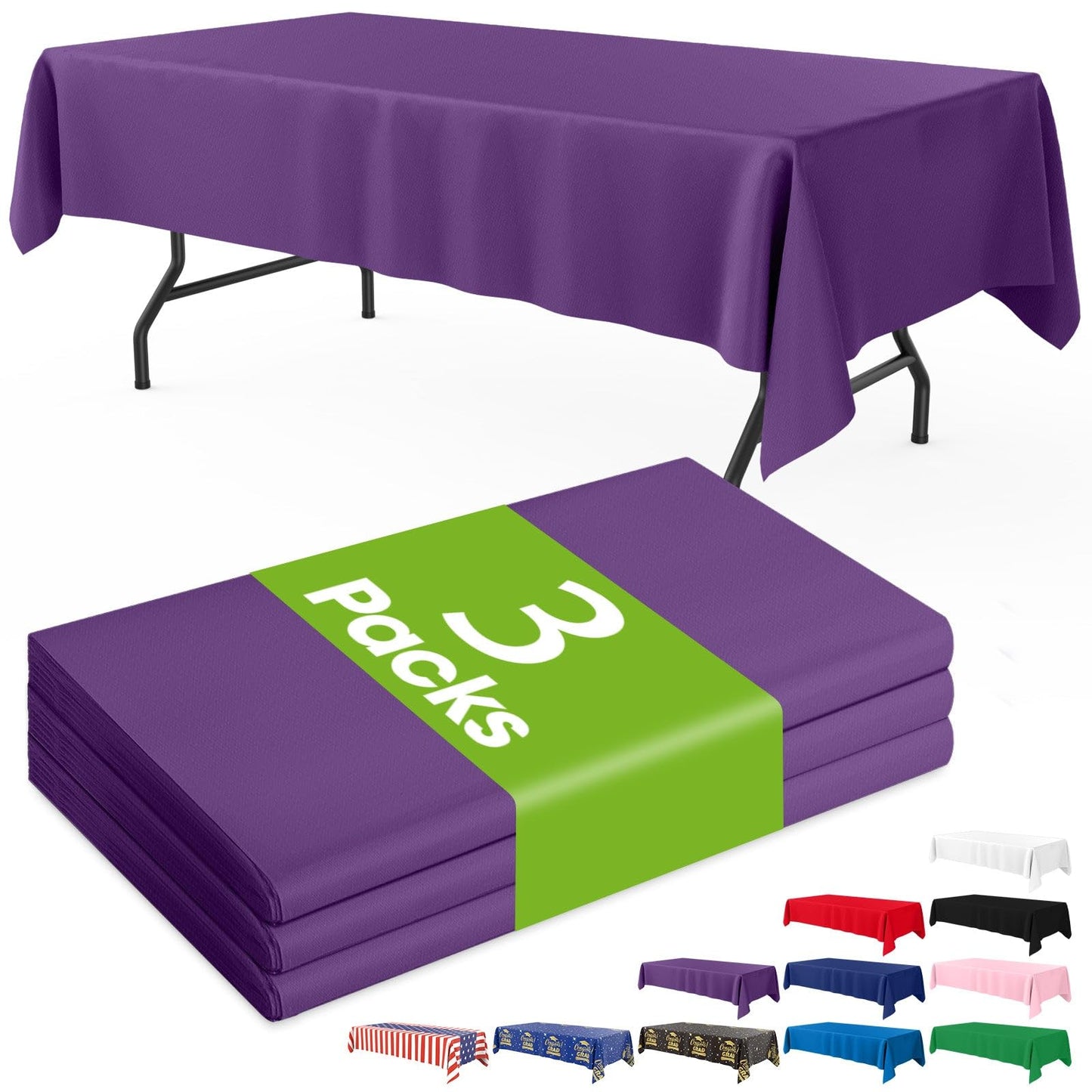 Pureegg Plastic Table Cloth Disposable 3 Pack, 54x108 Inch Rectangular Table Cloth, Leakproof Table Cover for Picnic, Graduation Party Tablecloths, Graduation Decorations Class of 2026, Purple