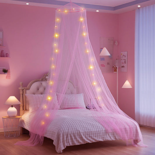 lazyzzz Bed Canopy for Girls Room Bed Drapes, Boho Bed Canopy Curtains Mosquito Net for Queen King Size Kids Bed, Princess Ceiling Play Tent for Children Reading Nook