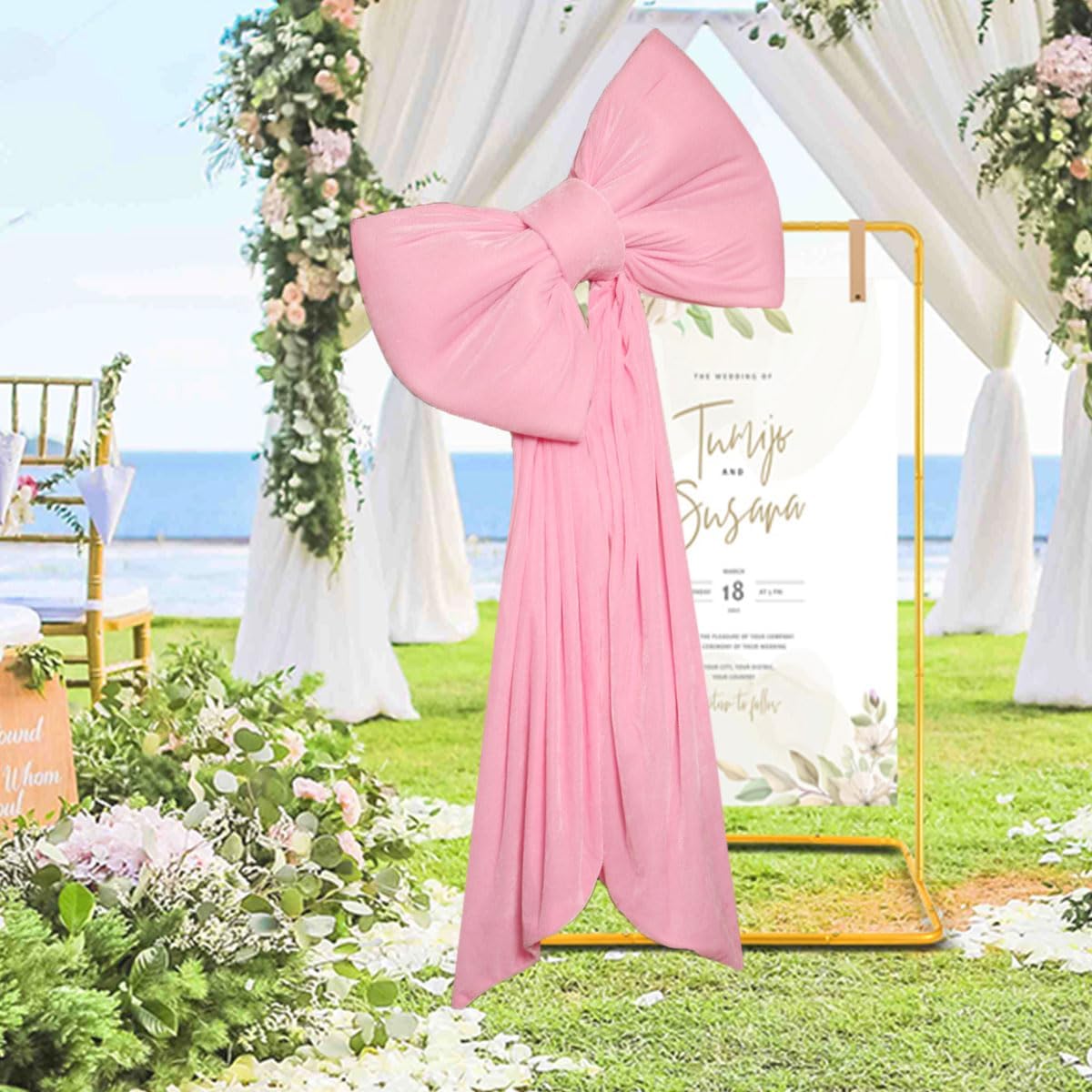 Skiennix Large Coquette Bow - Giant Pink Bow for Party, Wedding, Baby Shower Decor | 24x47 Inch