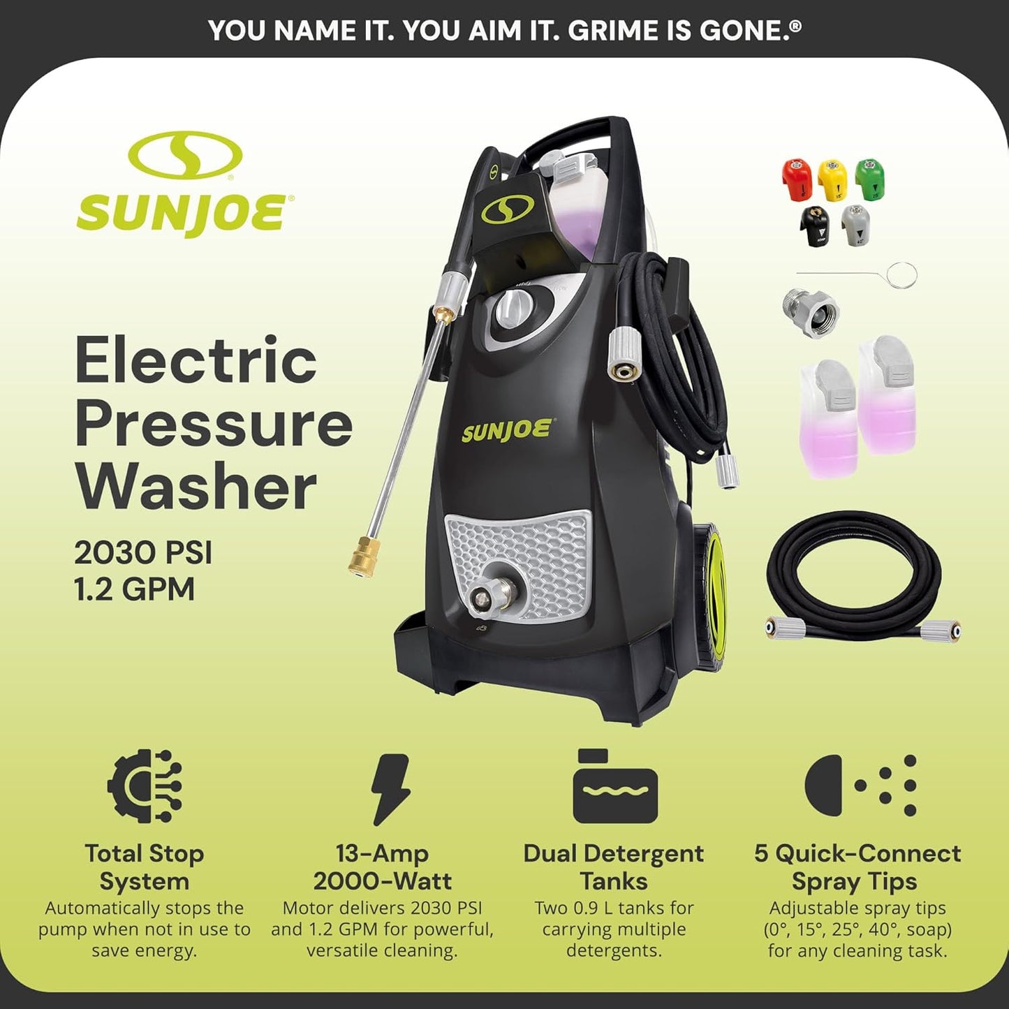 Sun Joe SPX3000 Electric Pressure Washer - Heavy-Duty 2500 Max PSI for Home, Autos, Patios & Decks