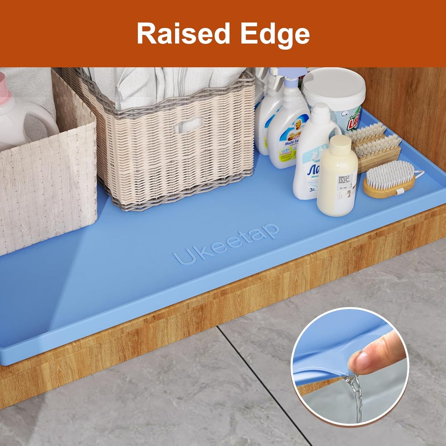Ukeetap Extra Thick Silicone Mat - Waterproof Under Sink Mat with Raised Edge | 22" x 19", Blue