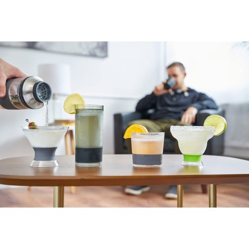 Host Freeze Insulated Martini Cooling Cups for Espresso Martinis, Gifts for Mom, Housewarming Gifts for Women, Plastic Freezer Gel Chiller Double Wall Stemless Cocktail Glasses, Set of 2, 9 oz, Gray