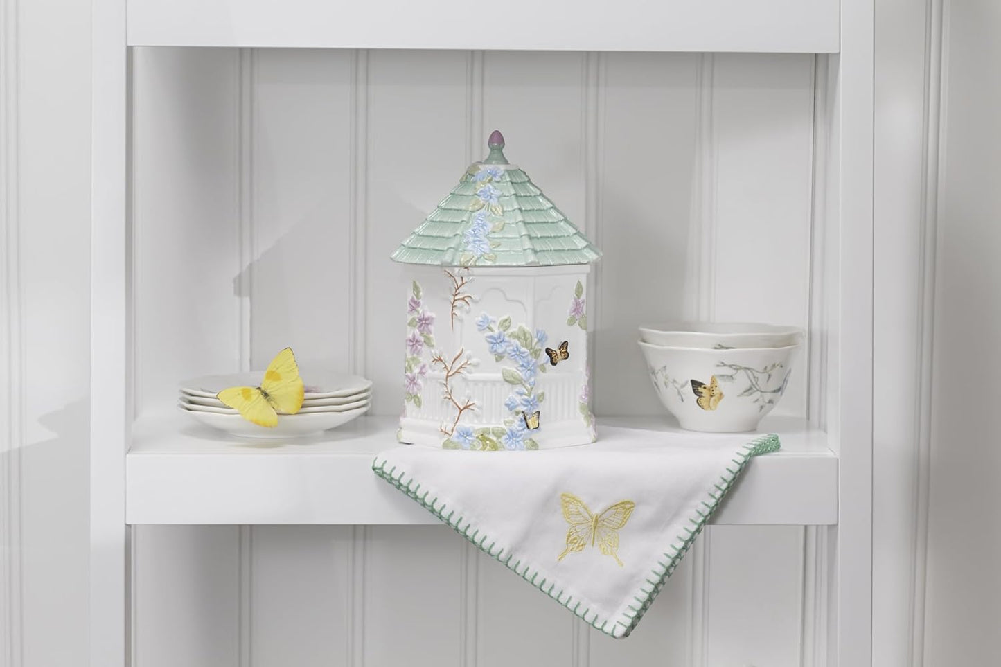 Lenox Butterfly Meadow Cookie Jar - 10-Inch Figural Gazebo Design in Elegant White