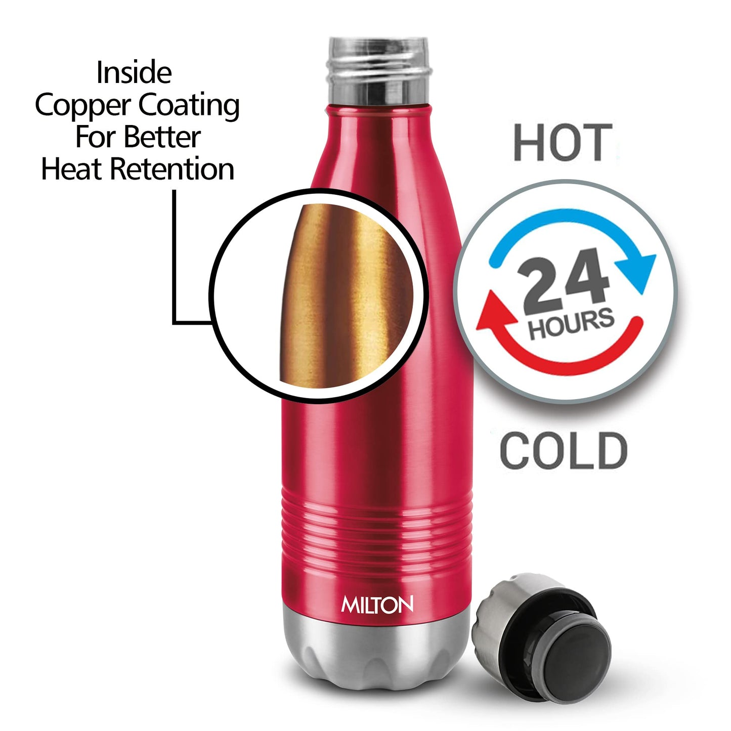 Milton Insulated Water Bottle 700 ml, (24 oz) Stainless Steel Double Walled Vacuum for 24 Hours Hot and Cold, Leakproof, BPA Free, Thermosteel Duo-DLX 750 Maroon
