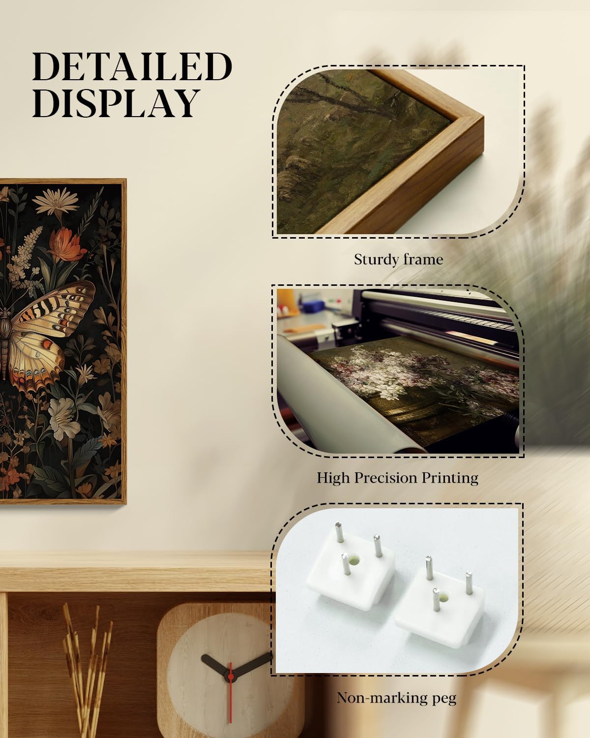 Vintage Nature Framed Botanical Print - Elegant Rustic Butterfly Floral Canvas Wall Art