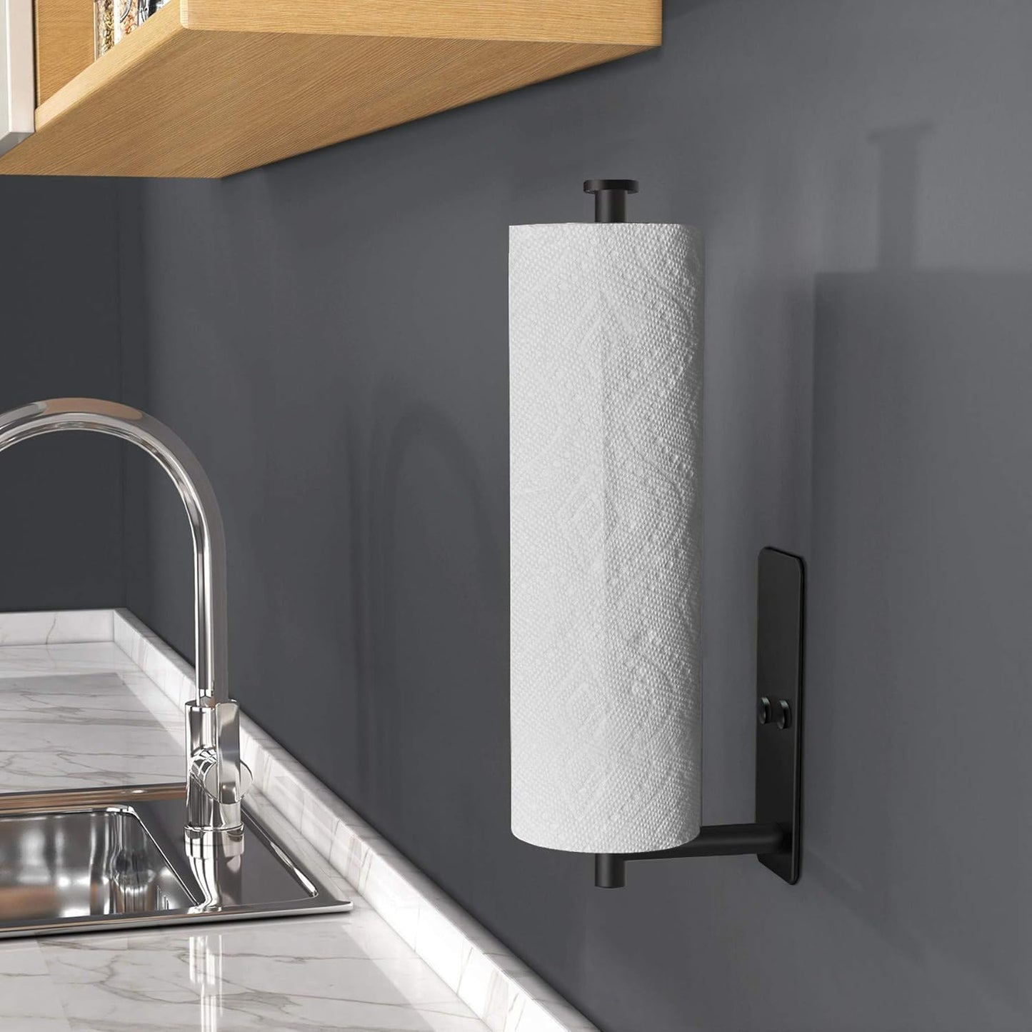 VAEHOLD Paper Towel Holder - Self-Adhesive Under Cabinet Mount | Durable SUS304 Stainless Steel - Black Finish