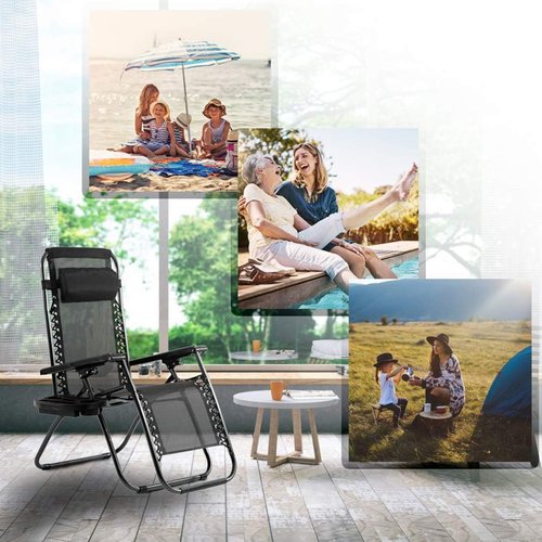 FDW Zero Gravity Lounge Chairs Set of 2 - Adjustable Reclining Outdoor Chairs with Pillow & Cup Holder