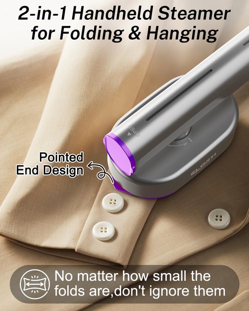 ELORTI Travel Clothes Steamer - Handheld Mini Iron with 10s Fast Heat-Up, 1200W, Purple | Perfect for Home & Office